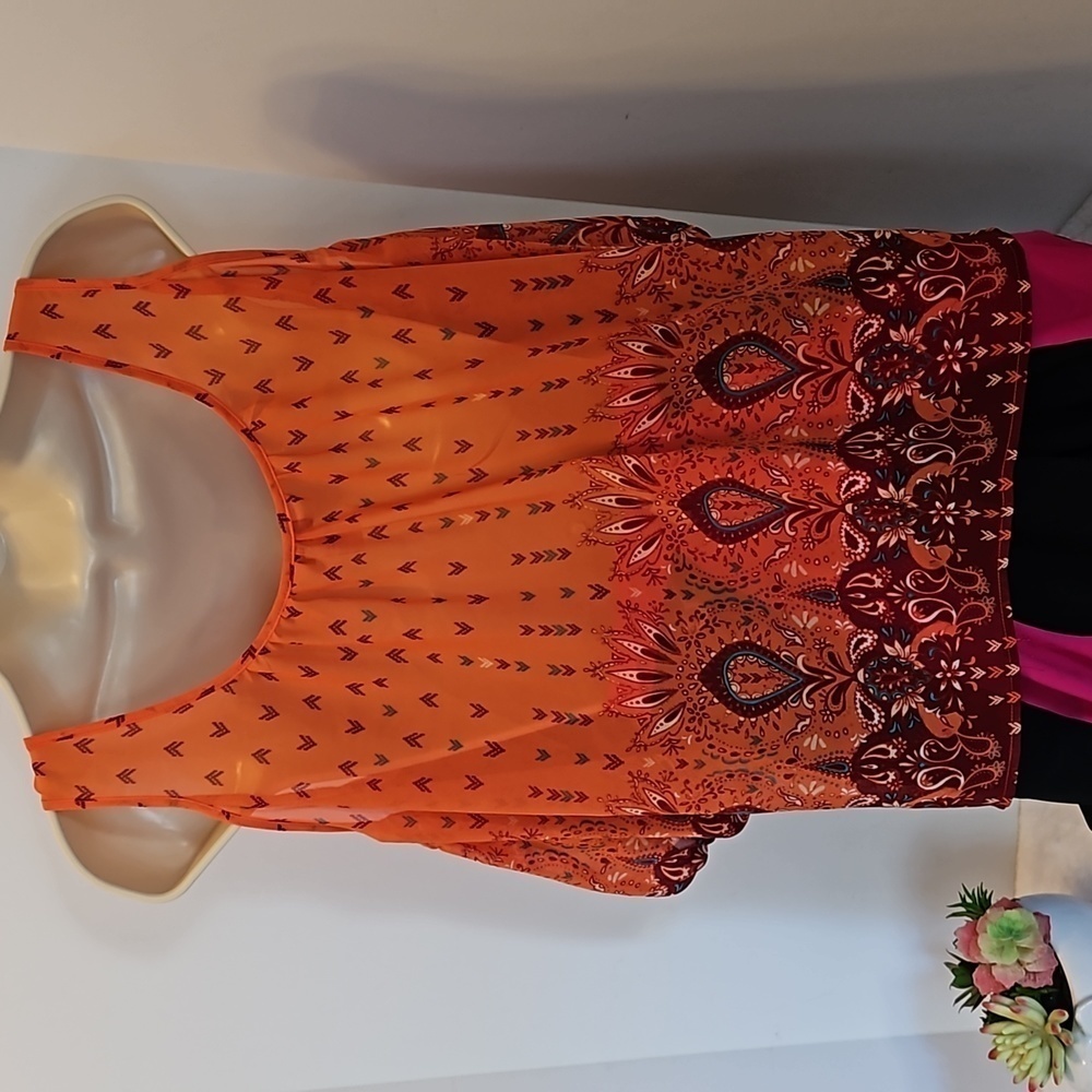 Arizona The Original Jean Company. Cold Shoulder Boho Top Size S orange  floral - Picture 10 of 16